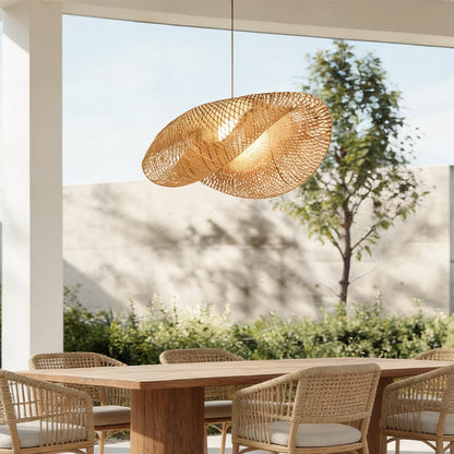 Hand-Woven Bamboo Wave LED Pendant Light 3000K 2800LM Modern Farmhouse 5 Sizes Indoor