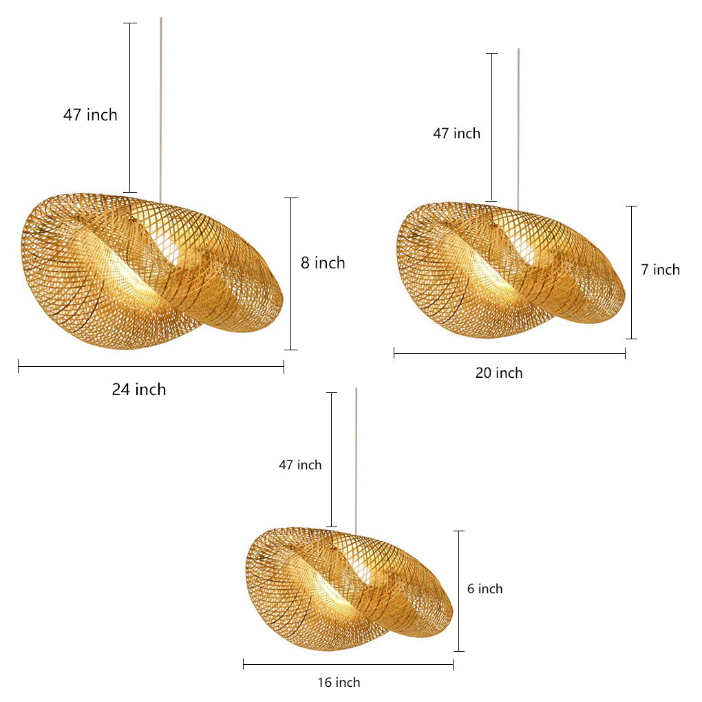 Hand-Woven Bamboo Wave LED Pendant Light 3000K 2800LM Modern Farmhouse 5 Sizes Indoor