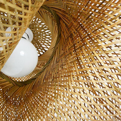 Hand-Woven Bamboo Wave LED Pendant Light 3000K 2800LM Modern Farmhouse 5 Sizes Indoor