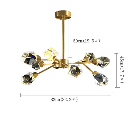 Chandelier Metal Crystal G9 9-Light Sputnik Irregular Cut Gold Matte Electroplated Modern Artistic Warm White / White