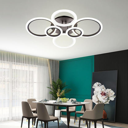 Multi-Circle Cluster Double-Tier Semi-Flush Mount Ceiling Light — Modern Aluminum Acrylic LED 4 6 8 Light