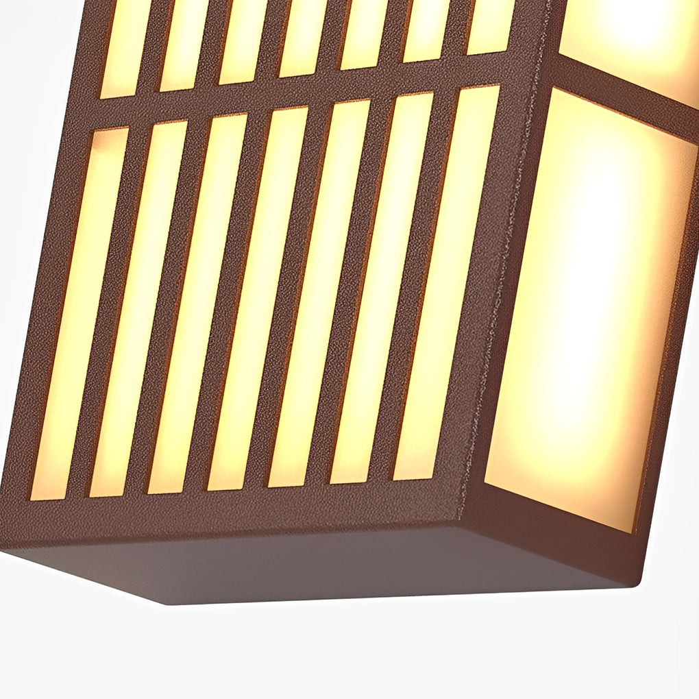 Rectangle LED Outdoor Wall Light Retro Grid Stainless Steel PC Brown IP65 CRI80 4 Heights Garden Villa
