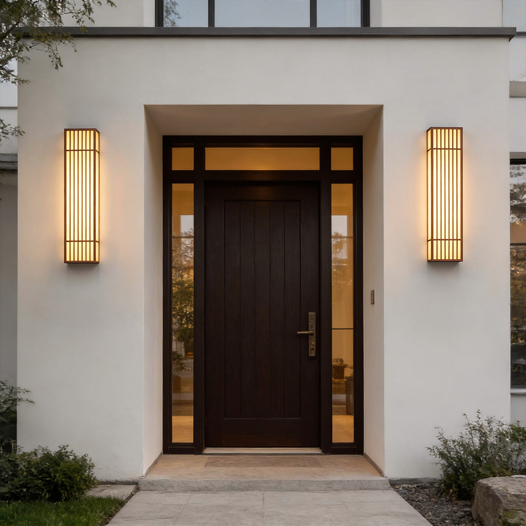Rectangle LED Outdoor Wall Light Retro Grid Stainless Steel PC Brown IP65 CRI80 4 Heights Garden Villa