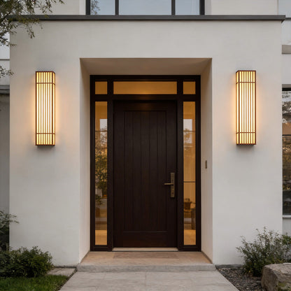 Rectangle LED Outdoor Wall Light Retro Grid Stainless Steel PC Brown IP65 CRI80 4 Heights Garden Villa