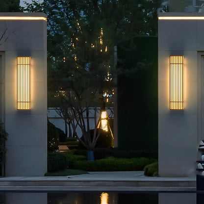 Rectangle LED Outdoor Wall Light Retro Grid Stainless Steel PC Brown IP65 CRI80 4 Heights Garden Villa