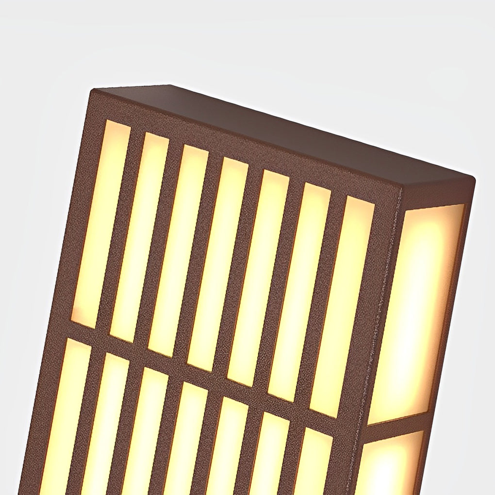 Rectangle LED Outdoor Wall Light Retro Grid Stainless Steel PC Brown IP65 CRI80 4 Heights Garden Villa