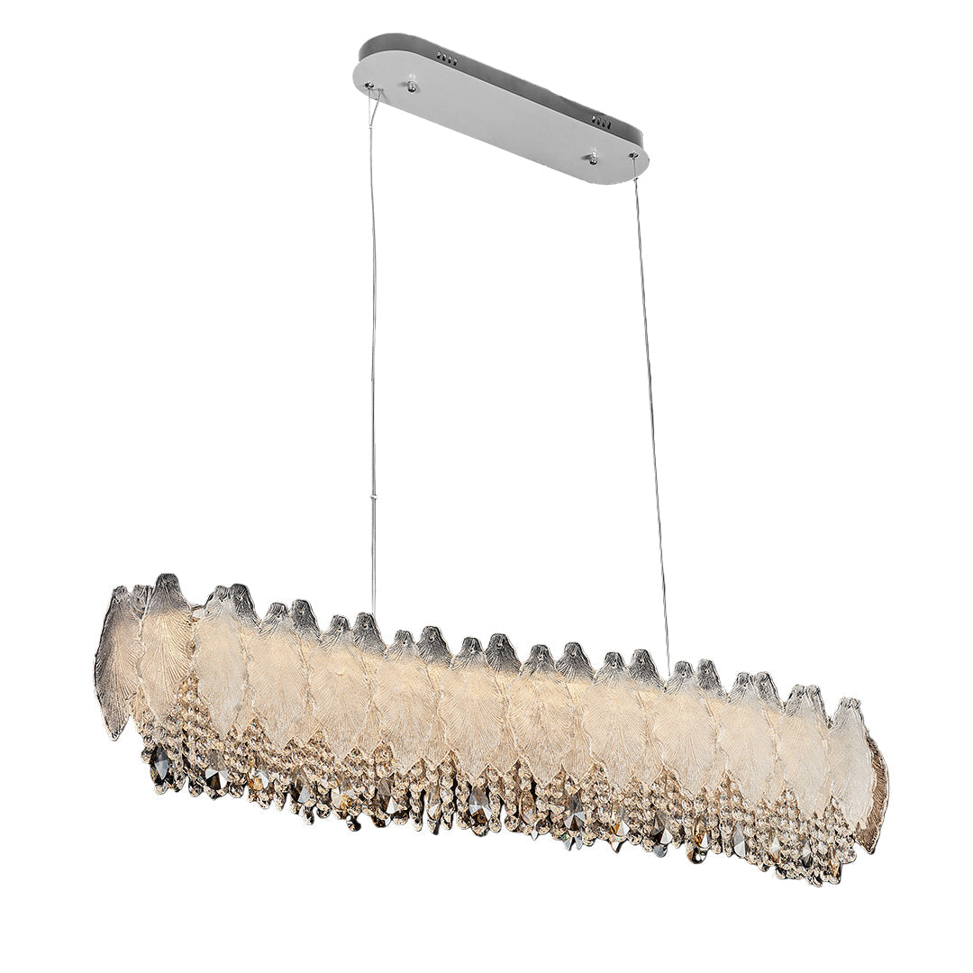 Crystal Chandelier Carbon Steel Champagne Gold French Country LED Tri-Color Leaf Crystal Single Double Layer Long Hanging