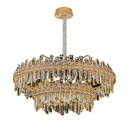 Crystal Chandelier Carbon Steel Gold Champagne LED Tri-Color Integrated Single Double Layer Oval Modern