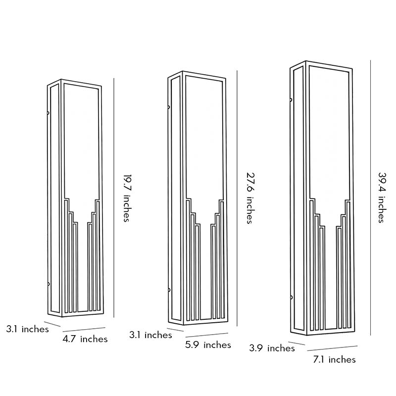Retro Art Deco Outdoor Wall Sconce Black Stainless Steel LED 3 Sizes IP65