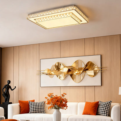 Two-Tier Crystal Flush Mount Round Square Rectangle Chrome