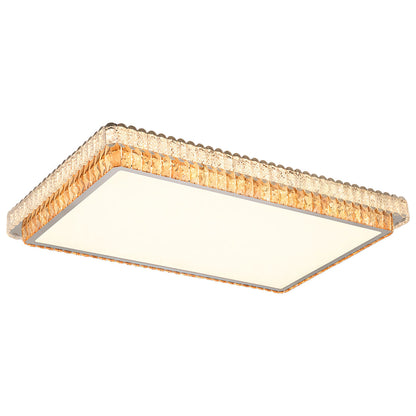 Round, Square, and Rectangle Crystal Trim Flush Mount in Chrome Stainless Steel with 3-Step Colour Temperature in Six Sizes