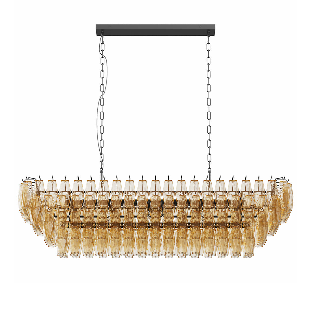 Grand-Scale Iron Frame Chandelier with Cascading Glass Drops