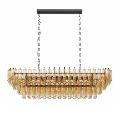 Grand-Scale Iron Frame Chandelier with Cascading Glass Drops