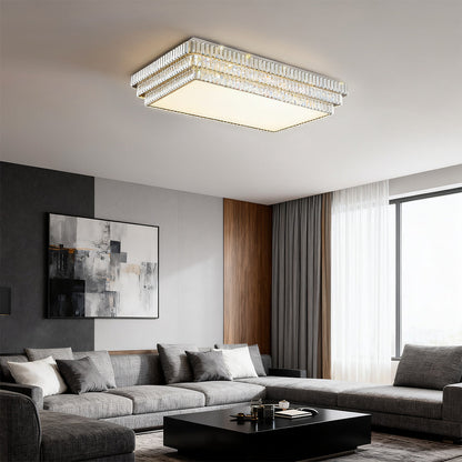 Round and Rectangle Crystal Border Flush Mount in Chrome Stainless Steel with 3-Step Colour Temperature in Five Sizes