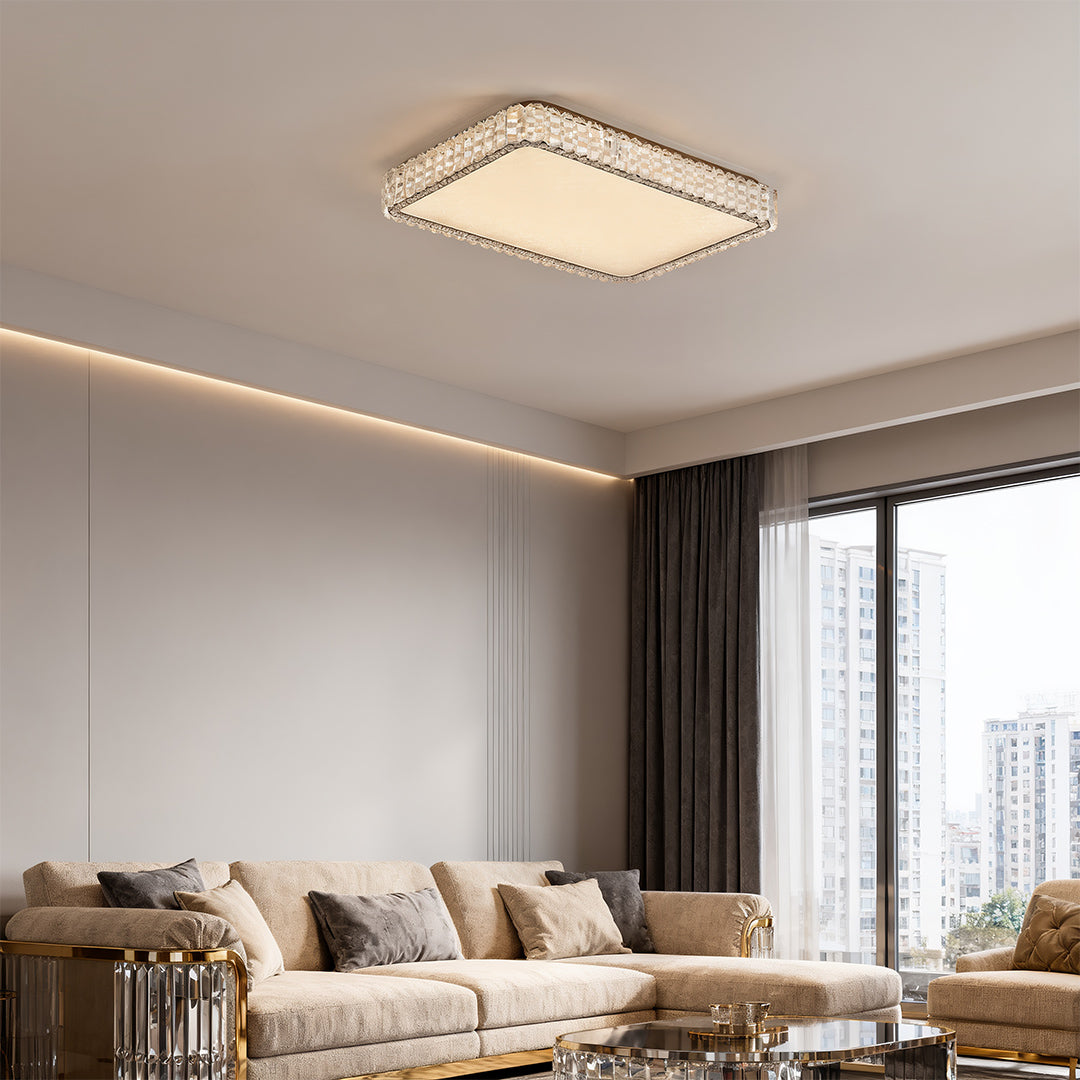 Low Profile Crystal Flush Mount Round Square Rectangle Chrome