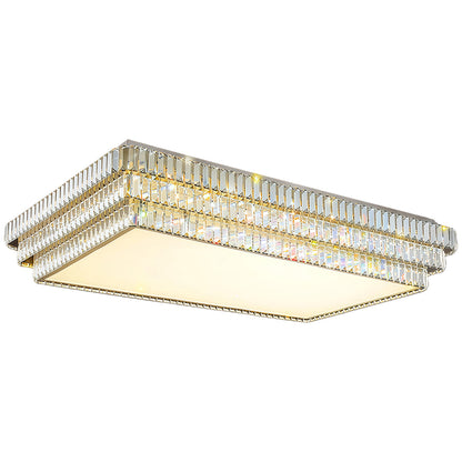 Round and Rectangle Crystal Border Flush Mount in Chrome Stainless Steel with 3-Step Colour Temperature in Five Sizes