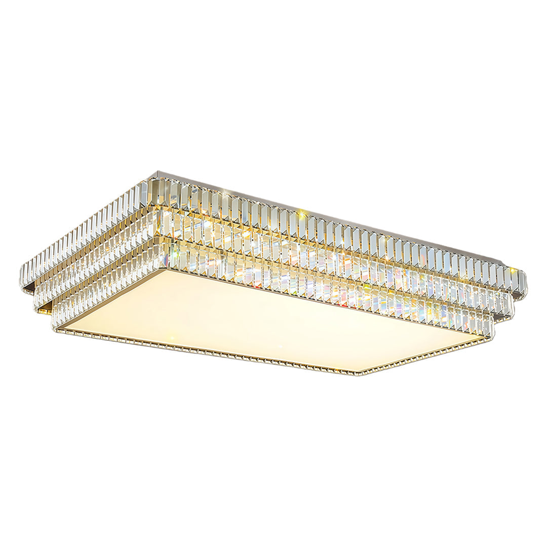 Round and Rectangle Crystal Border Flush Mount in Chrome Stainless Steel with 3-Step Colour Temperature in Five Sizes