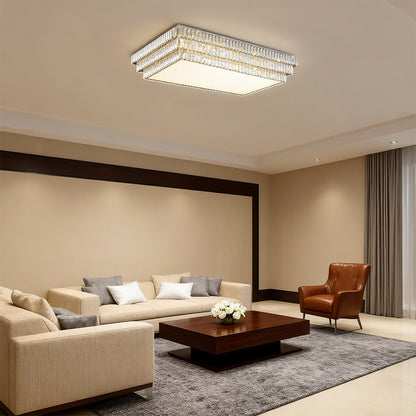Round and Rectangle Crystal Border Flush Mount in Chrome Stainless Steel with 3-Step Colour Temperature in Five Sizes
