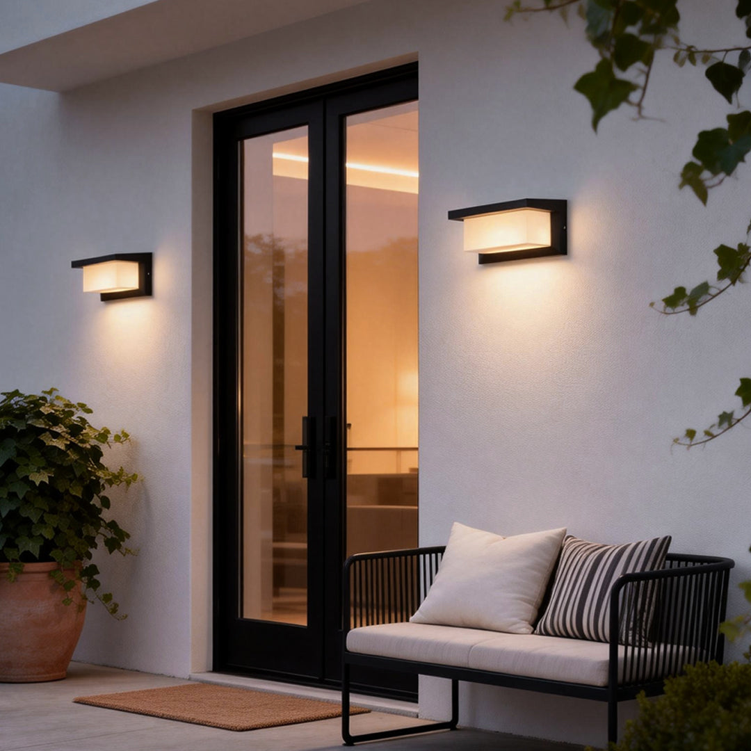 Solar Outdoor Wall Sconce Remote Control 3-CCT LED Black Acrylic 2 Sizes