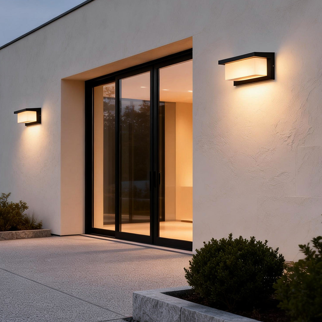Solar Outdoor Wall Sconce Remote Control 3-CCT LED Black Acrylic 2 Sizes