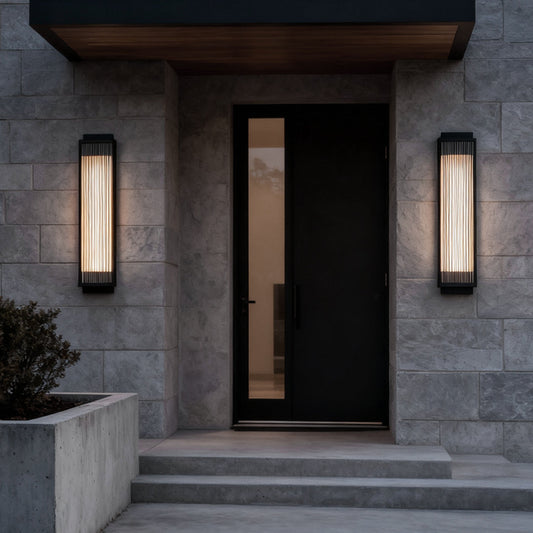 Modern Reeded Acrylic Stainless Steel Outdoor Wall Light Black IP55 CRI90 2 Color Temperatures 4 Sizes Garden Villa