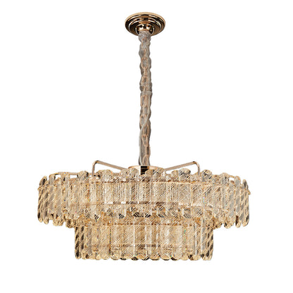 Nordic Chandelier Carbon Steel Champagne Gold Dual-Color LED Crystal Drum Single Double Layer Long Hanging Luxury