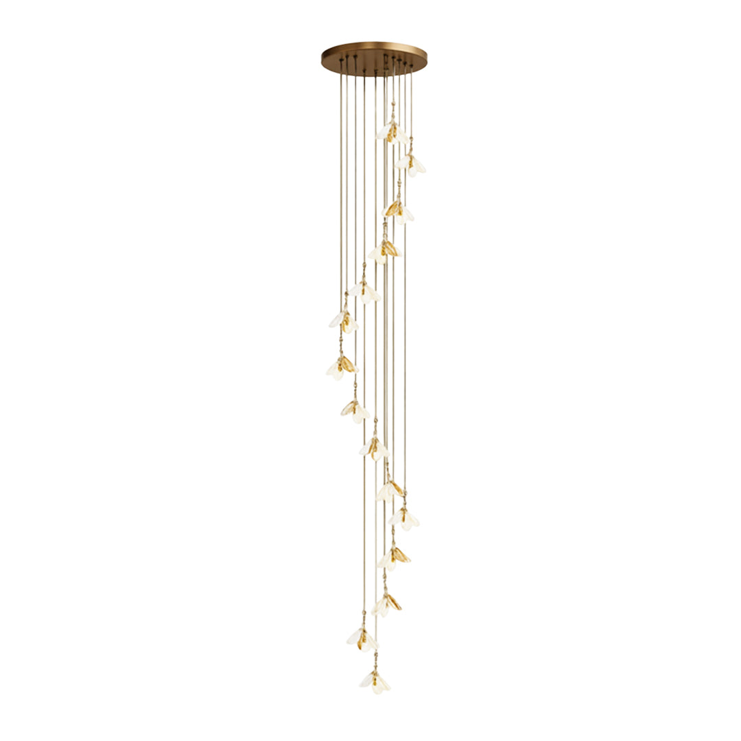 Staircase Chandelier Ceramic Flower Gold Iron E27 Vintage 4-30 Head Warm White