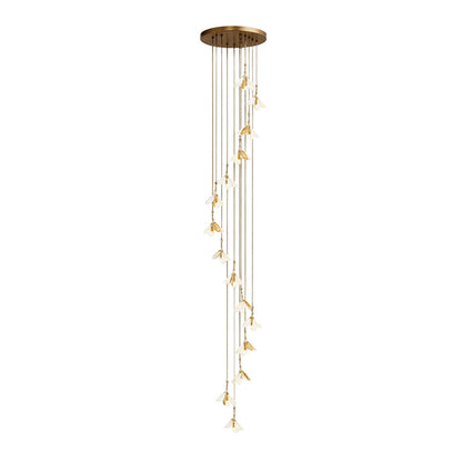 Staircase Chandelier Ceramic Flower Gold Iron E27 Vintage 4-30 Head Warm White