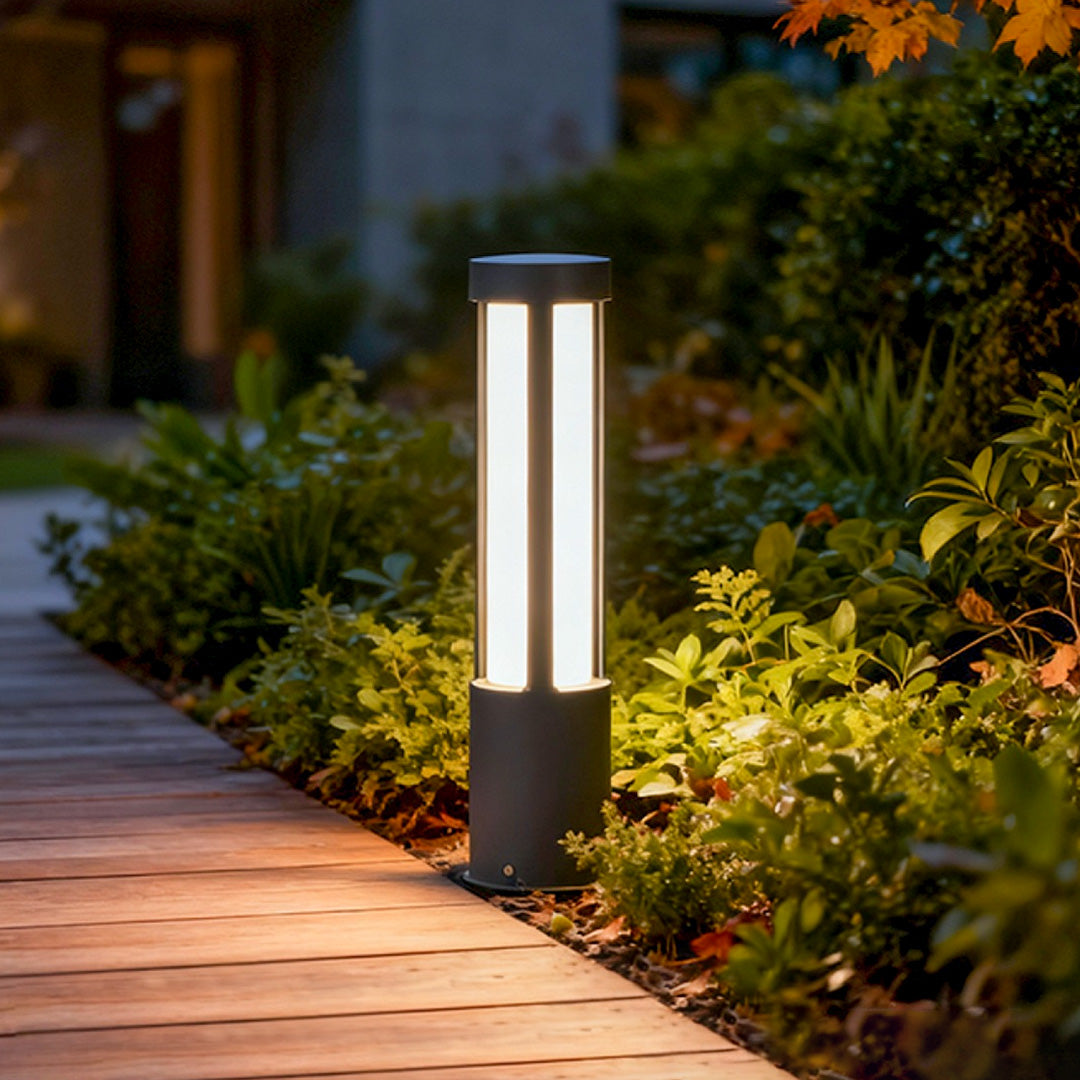 Modern Outdoor LED Bollard Light Cylindrical Die-Cast Aluminum Black IP65 6 Heights