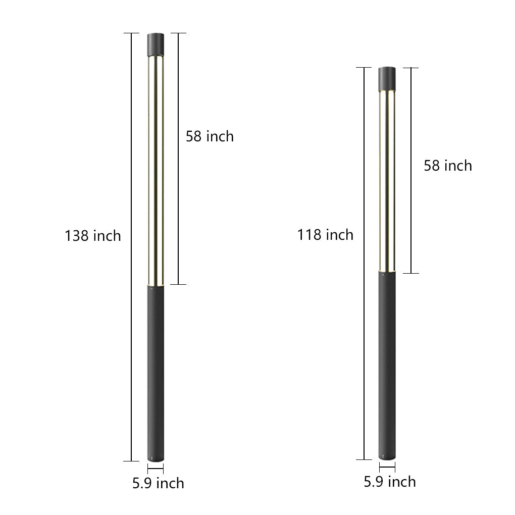 Modern Outdoor LED Bollard Light Cylindrical Die-Cast Aluminum Black IP65 6 Heights