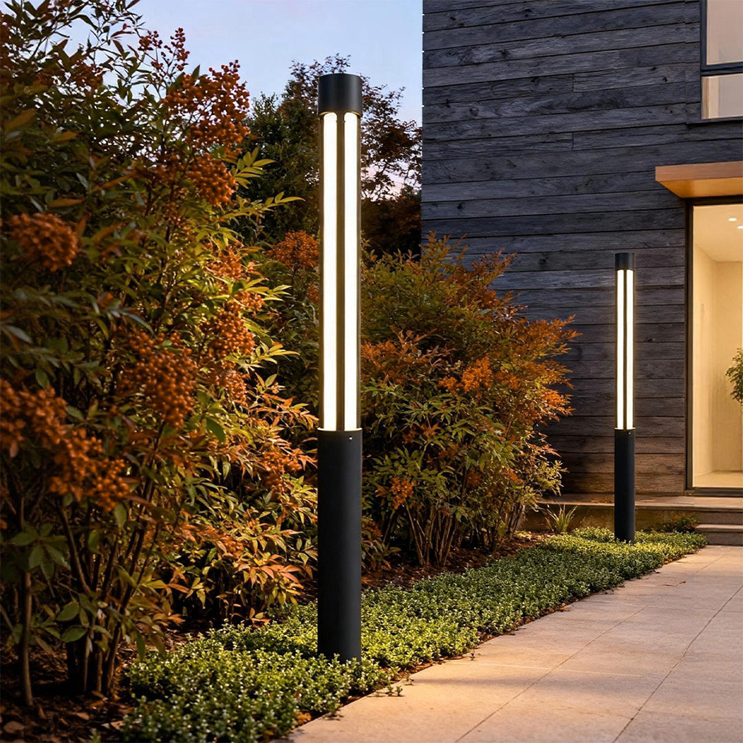 Modern Outdoor LED Bollard Light Cylindrical Die-Cast Aluminum Black IP65 6 Heights