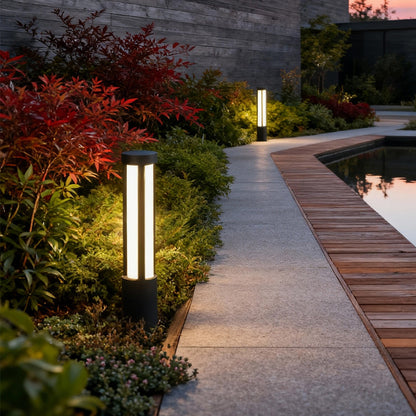 Modern Outdoor LED Bollard Light Cylindrical Die-Cast Aluminum Black IP65 6 Heights