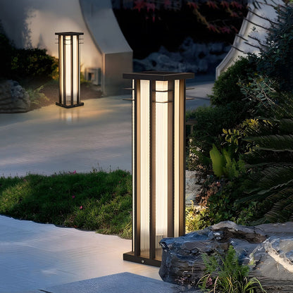 Modern Stainless Steel LED Bollard Light Waterproof Outdoor Pathway Landscape Lighting Black Steel PMMA IP65