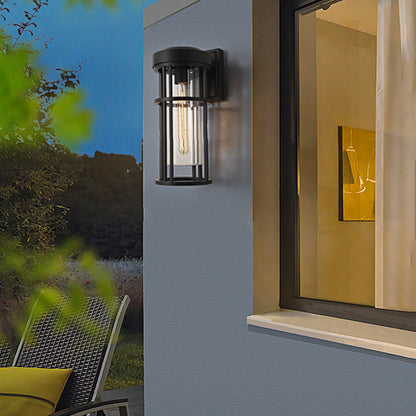 Black Aluminium Outdoor Wall Sconce Glass Lampshade E27 IP54 Nordic Style