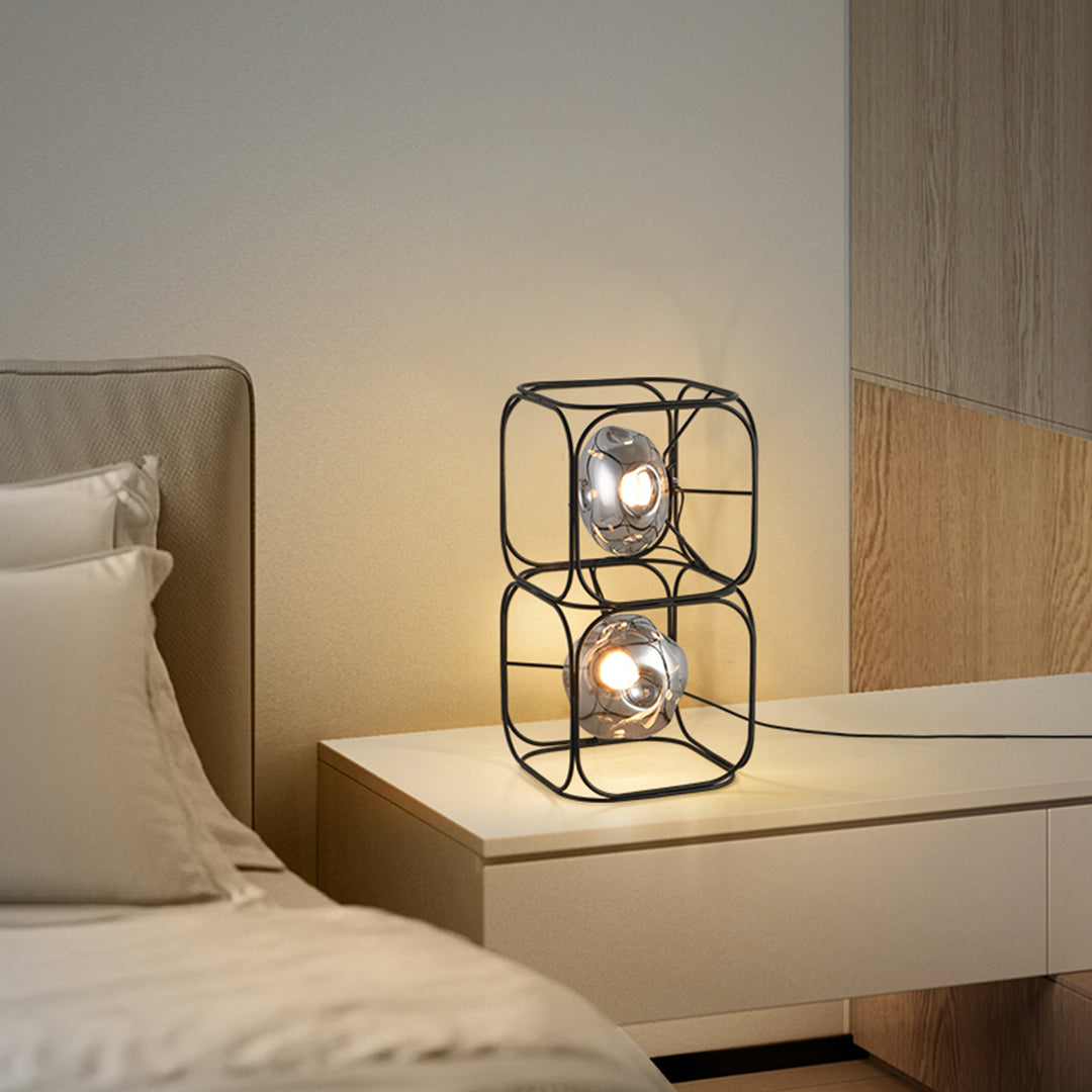 Nordic Stackable Cube LED Table Lamp Black Iron Smoked Glass Full Spectrum Eye Care CRI 97 2 3 or 4 Heads