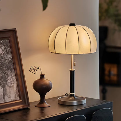 Retro Brass Walnut Dome Fabric Table Lamp Pull Chain E14 Bronze Nickel