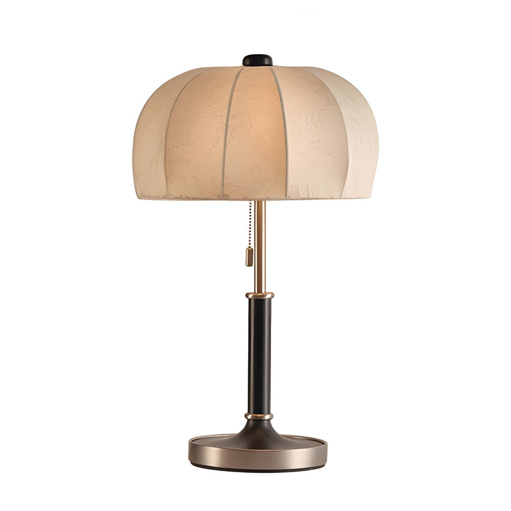 Retro Brass Walnut Dome Fabric Table Lamp Pull Chain E14 Bronze Nickel
