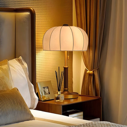 Retro Brass Walnut Dome Fabric Table Lamp Pull Chain E14 Bronze Nickel