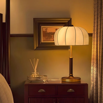 Retro Brass Walnut Dome Fabric Table Lamp Pull Chain E14 Bronze Nickel