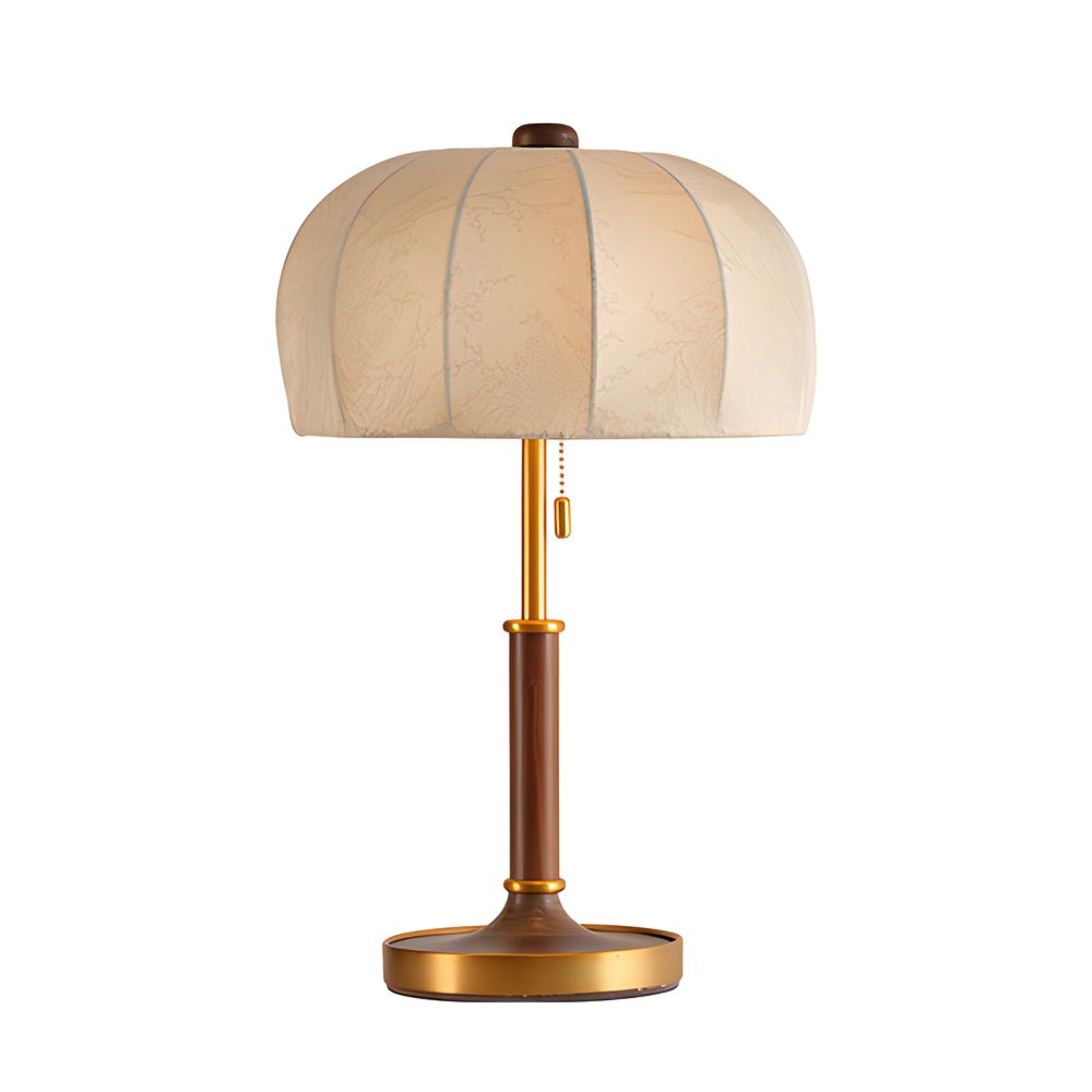 Retro Brass Walnut Dome Fabric Table Lamp Pull Chain E14 Bronze Nickel