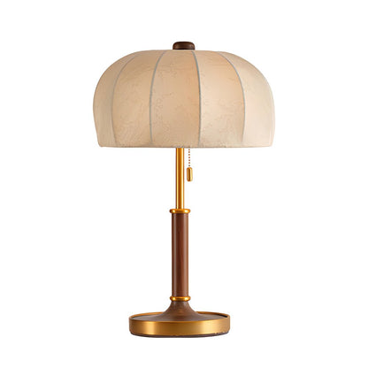 Retro Brass Walnut Dome Fabric Table Lamp Pull Chain E14 Bronze Nickel