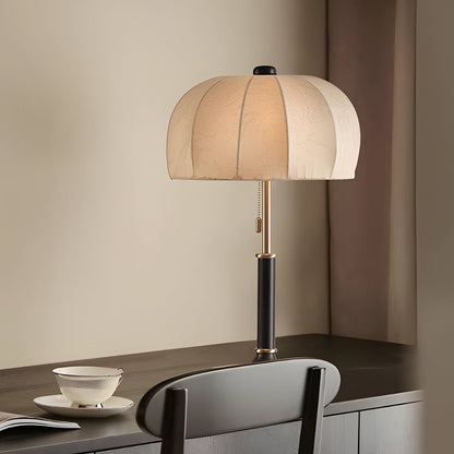 Retro Brass Walnut Dome Fabric Table Lamp Pull Chain E14 Bronze Nickel