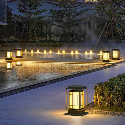 Asian Inspired Solar LED Bollard Light Waterproof Outdoor Pathway Courtyard Lighting Stainless Steel IP54
