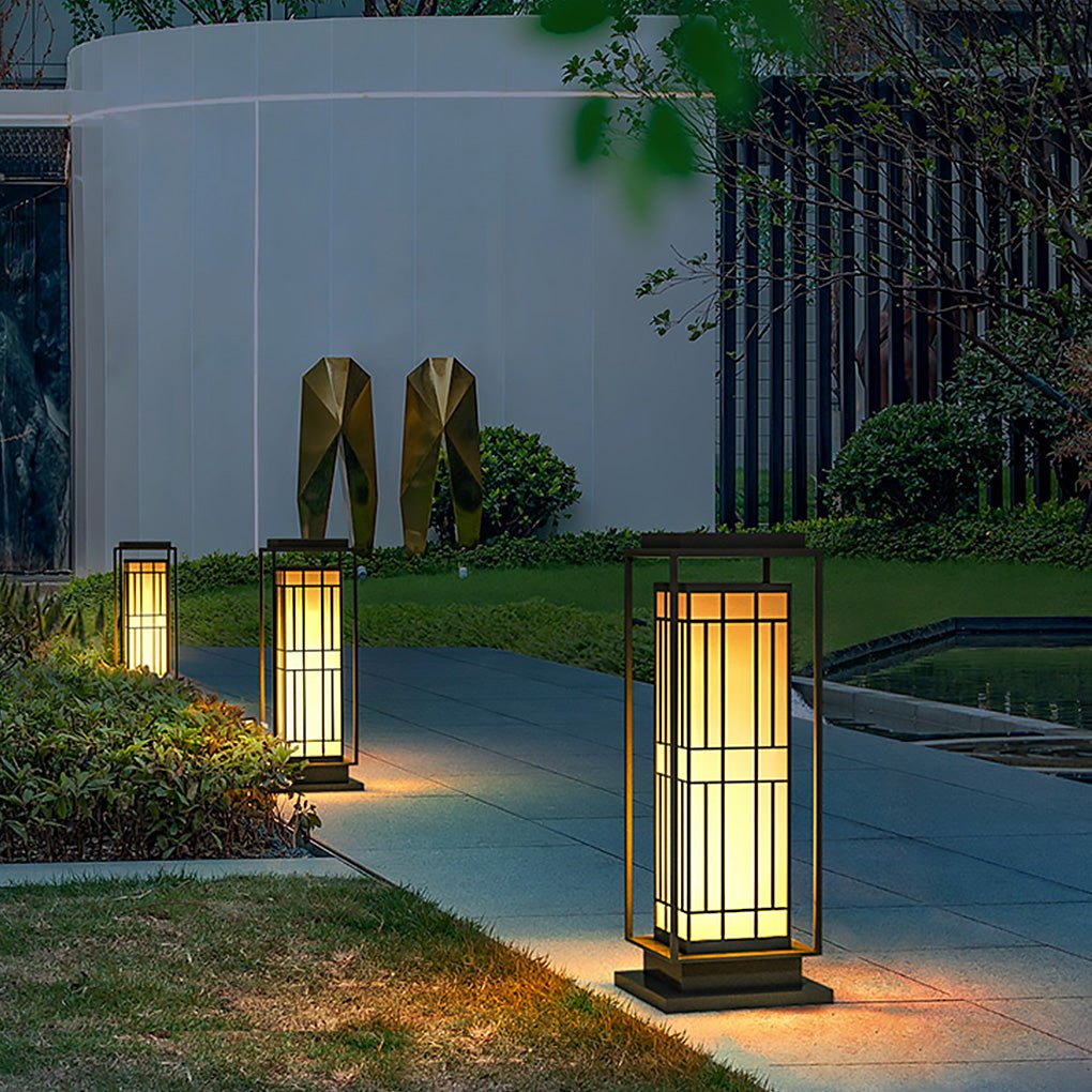 Asian Inspired Solar LED Bollard Light Waterproof Outdoor Pathway Courtyard Lighting Stainless Steel IP54