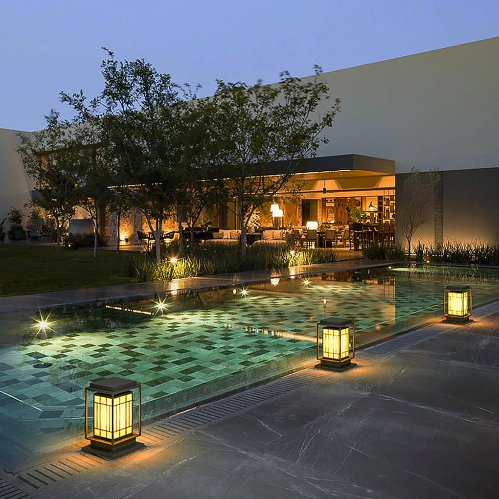 Asian Inspired Solar LED Bollard Light Waterproof Outdoor Pathway Courtyard Lighting Stainless Steel IP54