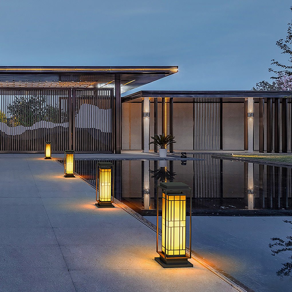 Asian Inspired Solar LED Bollard Light Waterproof Outdoor Pathway Courtyard Lighting Stainless Steel IP54