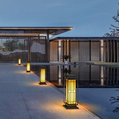 Asian Inspired Solar LED Bollard Light Waterproof Outdoor Pathway Courtyard Lighting Stainless Steel IP54