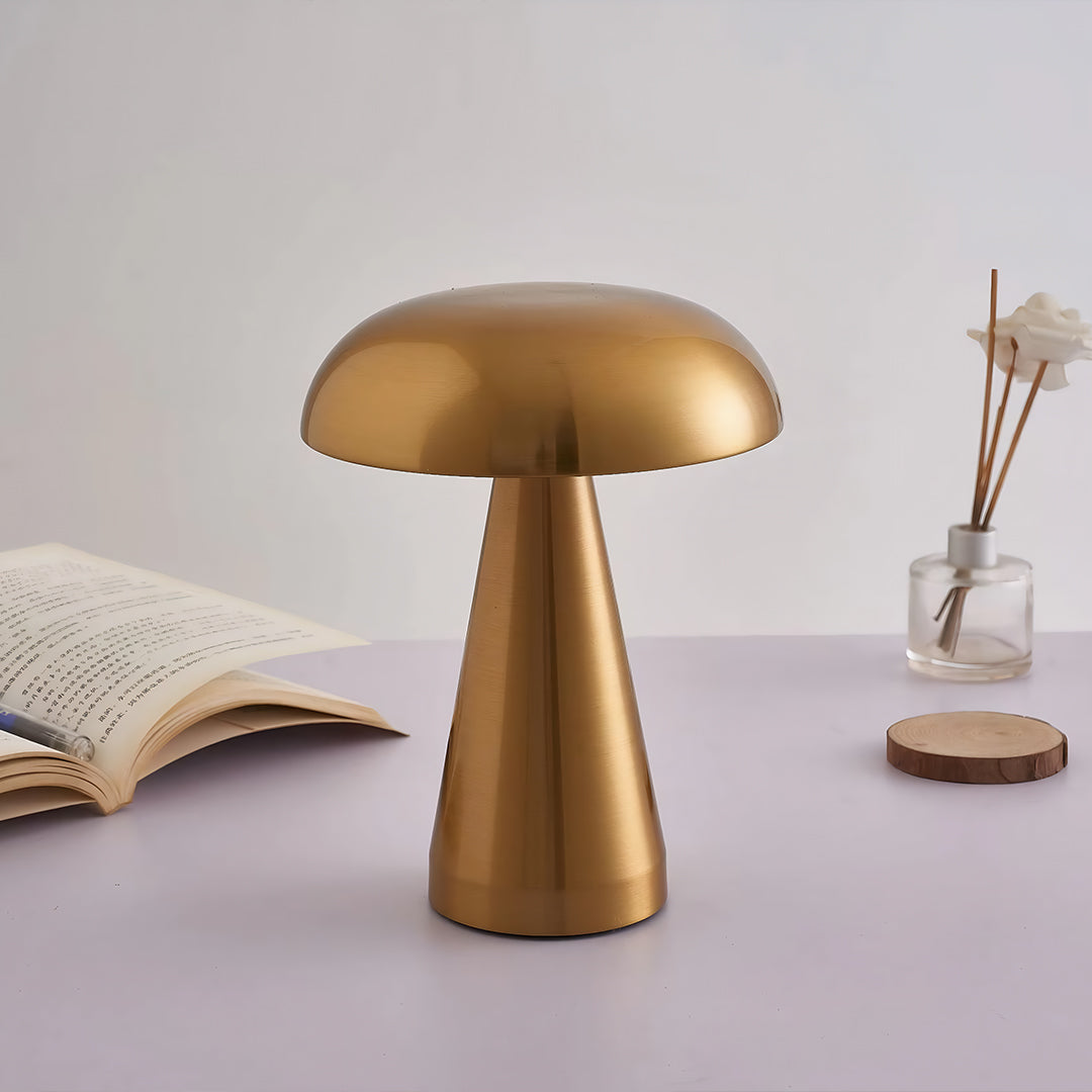 Rechargeable Retro Mushroom Metal Table Lamp Dimmable Touch 8-10H Gold Silver Rose Gold 2 Styles