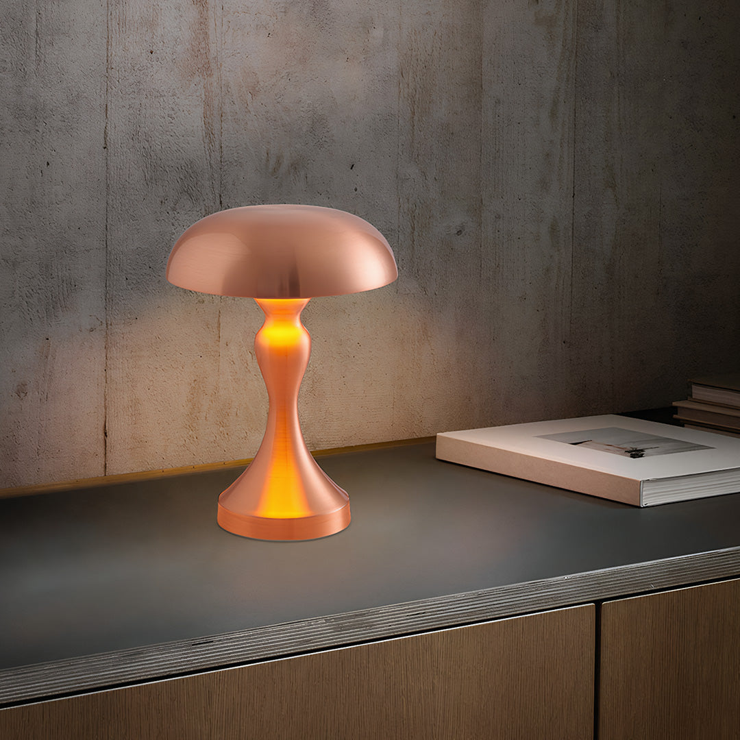 Rechargeable Retro Mushroom Metal Table Lamp Dimmable Touch 8-10H Gold Silver Rose Gold 2 Styles