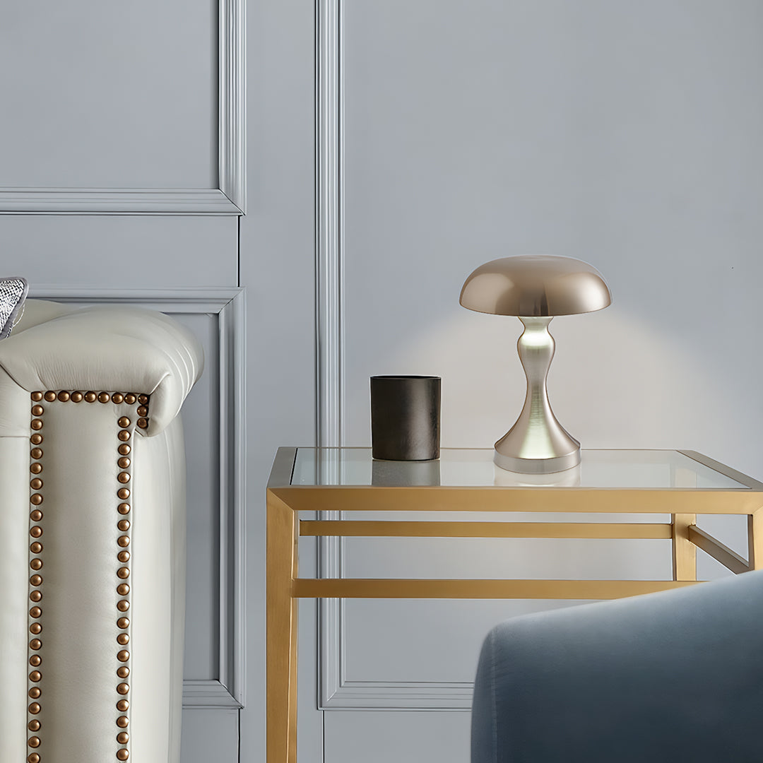Rechargeable Retro Mushroom Metal Table Lamp Dimmable Touch 8-10H Gold Silver Rose Gold 2 Styles